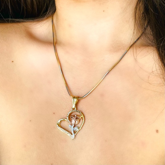Two Tone Heart Necklace - Picture 2 of 7